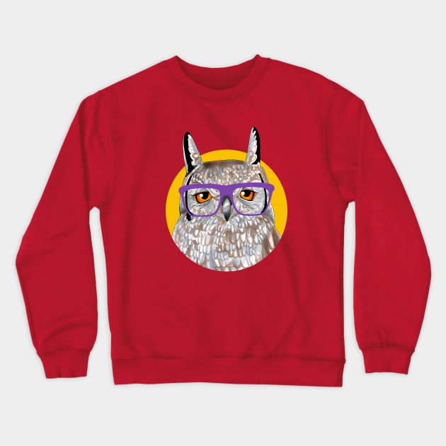 Smart Owl Glasses Portrait Crewneck Sweatshirt by jessicaguarnido